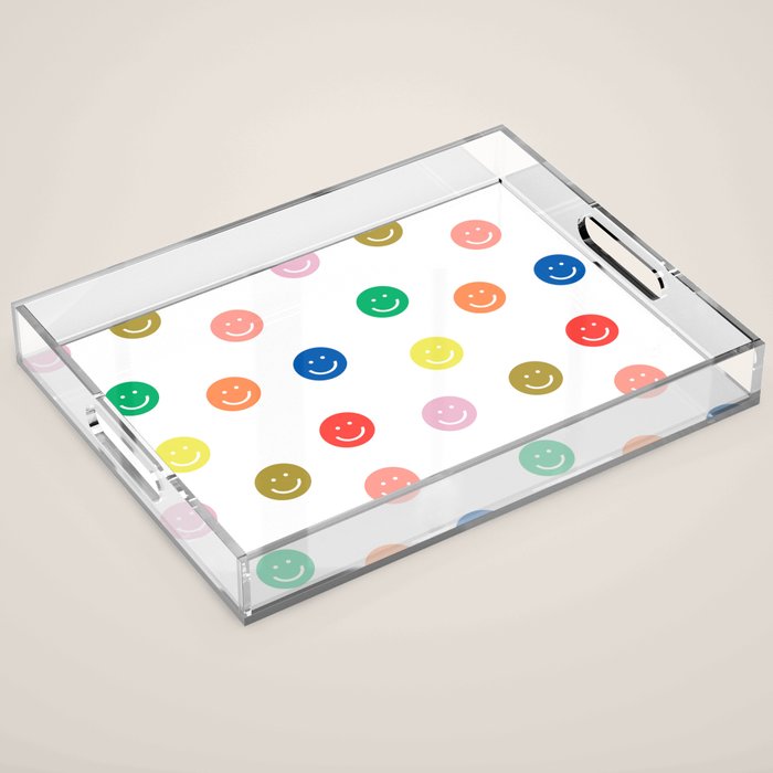 Smiley Faces Happy Simple Rainbow Colors Pattern Smile Face Kids Nursery Boys Girls Decor Acrylic Tray