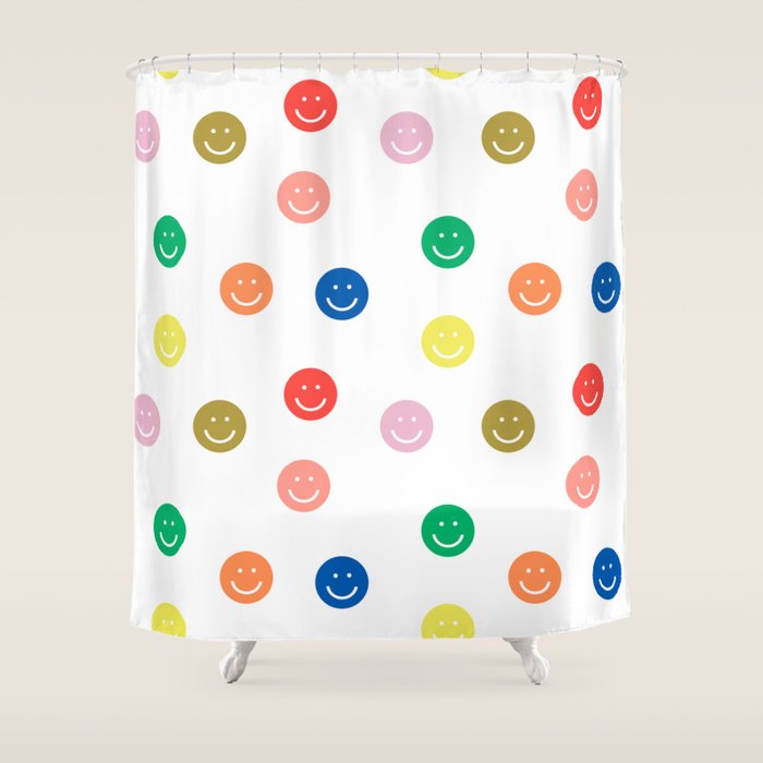 Smiley Faces Happy Simple Rainbow Colors Pattern Smile Face Kids Nursery Boys Girls Decor Shower Curtain