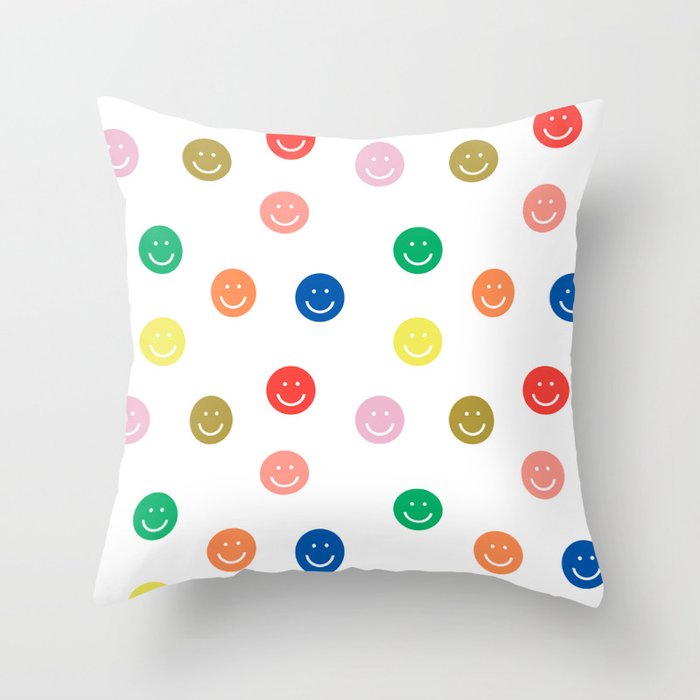 Smiley Faces Happy Simple Rainbow Colors Pattern Smile Face Kids Nursery Boys Girls Decor Throw Pillow