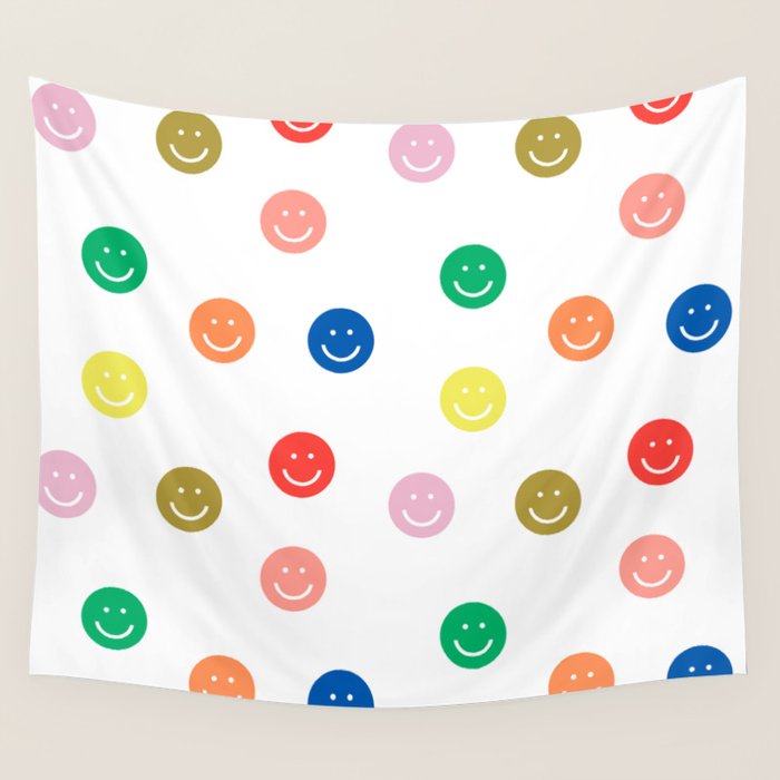 Smiley Faces Happy Simple Rainbow Colors Pattern Smile Face Kids Nursery Boys Girls Decor Wall Tapestry