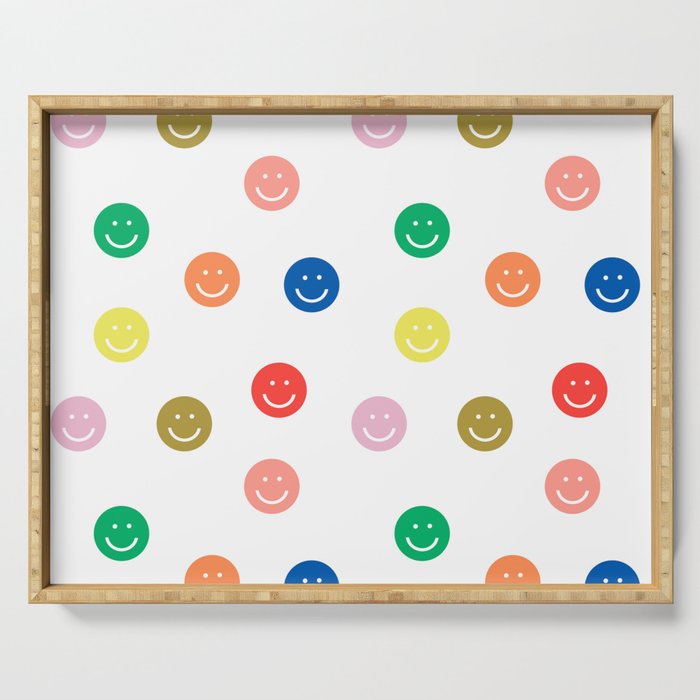 Smiley Faces Happy Simple Rainbow Colors Pattern Smile Face Kids Nursery Boys Girls Decor Serving Tray