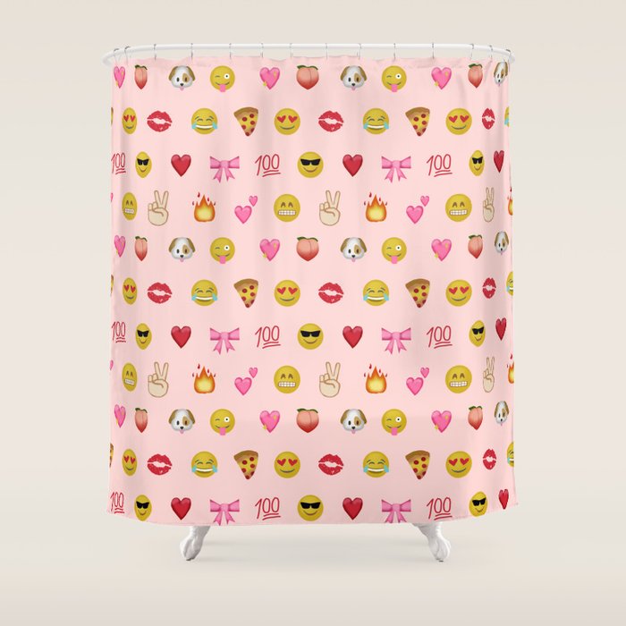 Emoji Pattern Pink Background Perfect Kids Room Decor With Emojis Shower Curtain