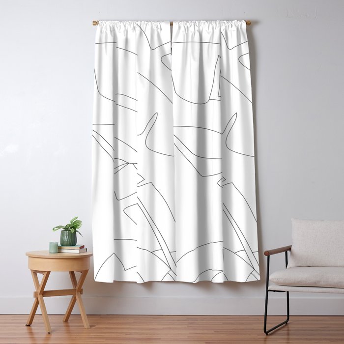 Minimal Line Art Banana Leaves Window Curtain