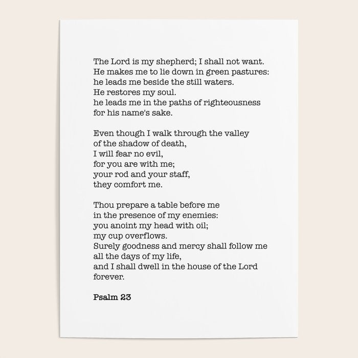 Psalm 23 Bible Verse Print - The Lord Is My Shepherd Poster