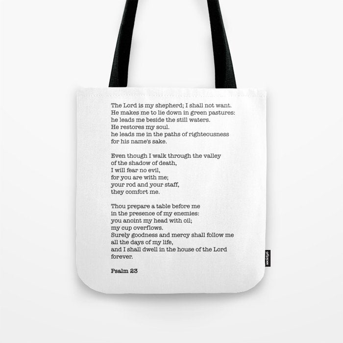 Psalm 23 Bible Verse Print - The Lord Is My Shepherd Tote Bag