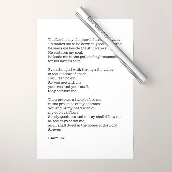 Psalm 23 Bible Verse Print - The Lord Is My Shepherd Wrapping Paper