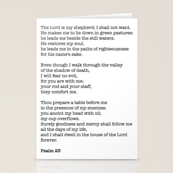 Psalm 23 Bible Verse Print - The Lord Is My Shepherd Stationery Card