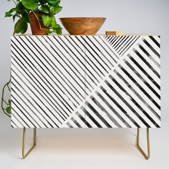 Black And White Stripes, Abstract Credenza