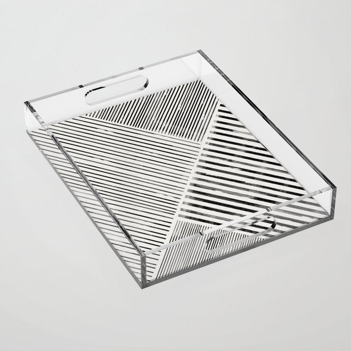Black And White Stripes, Abstract Acrylic Tray