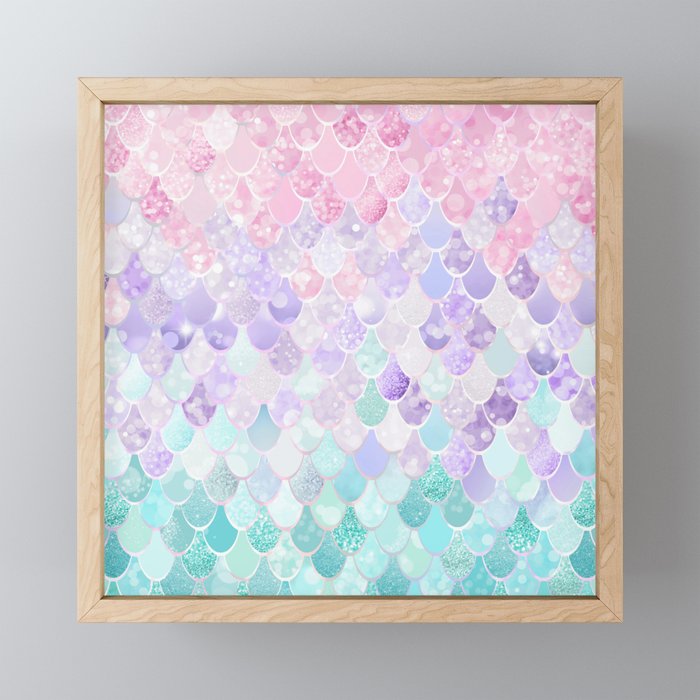 Cute Mermaid Pattern, Light Pink, Purple, Teal Mini Art Print