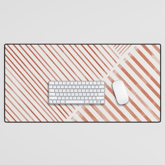 Blush Pink Stripes, Geometric Art Desk Mat