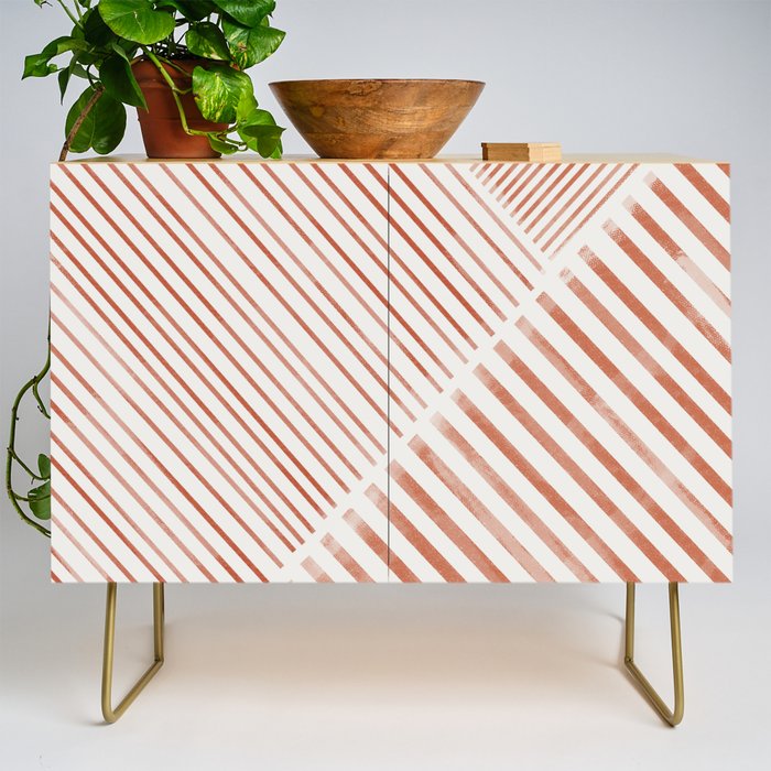 Blush Pink Stripes, Geometric Art Credenza