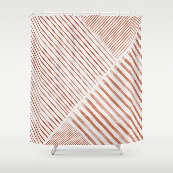 Blush Pink Stripes, Geometric Art Shower Curtain