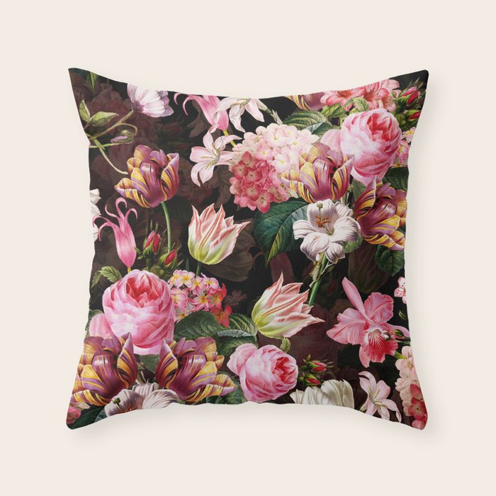 Vintage & Shabby Chic - Midnight Rose Garden Throw Pillow