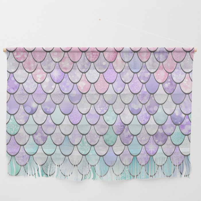Cute Mermaid Pattern, Pink, Purple, Teal, Pastel Aesthetics Wall Hanging