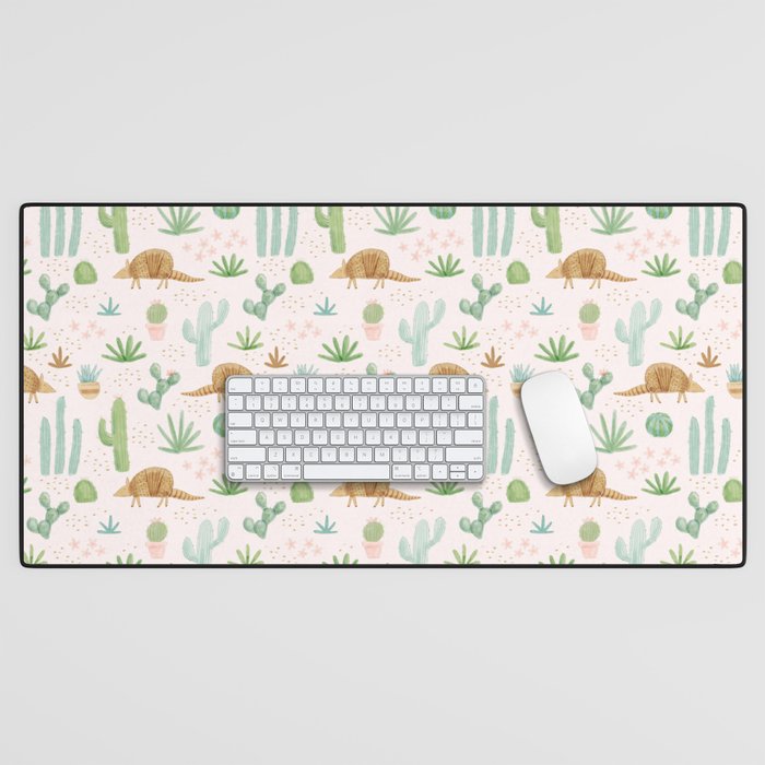 Armadillos In The Desert - Watercolor Desk Mat