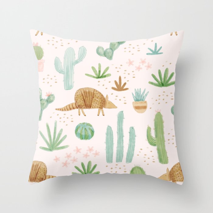 Armadillos In The Desert - Watercolor Throw Pillow