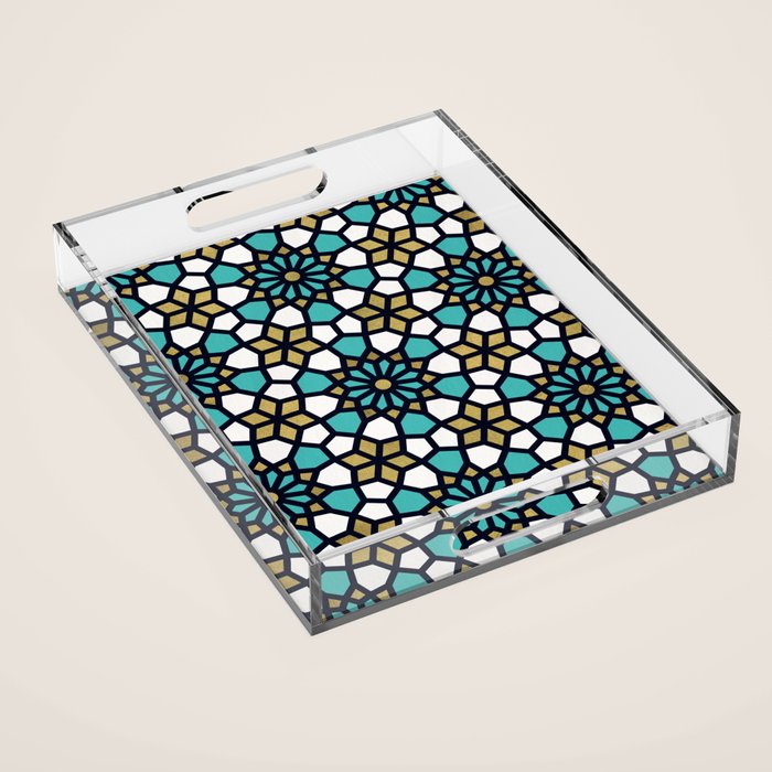 Persian Mosaic - Turquoise & Gold Palette Acrylic Tray