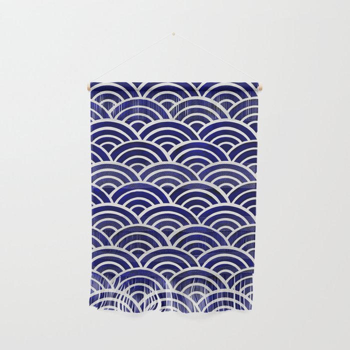 Japanese Seigaiha Wave - Navy Palette Wall Hanging