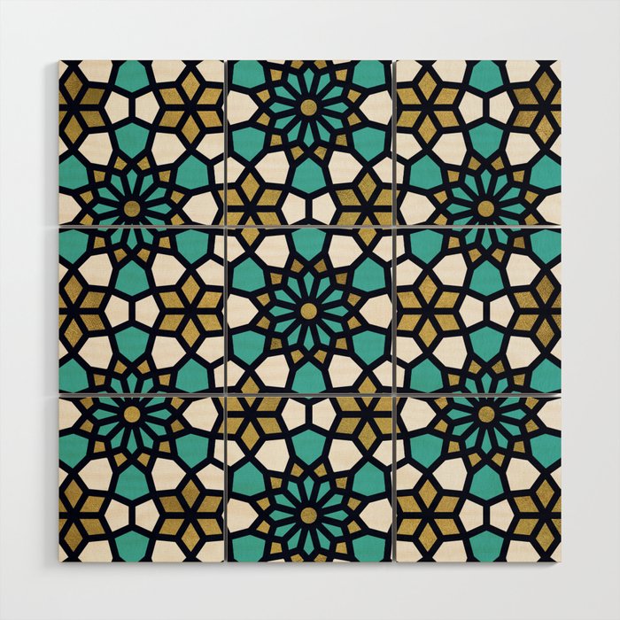 Persian Mosaic - Turquoise & Gold Palette Wood Wall Art