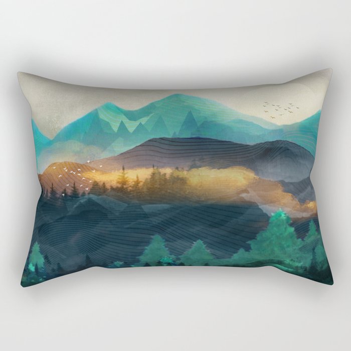 Green Wild Mountainside Rectangular Pillow