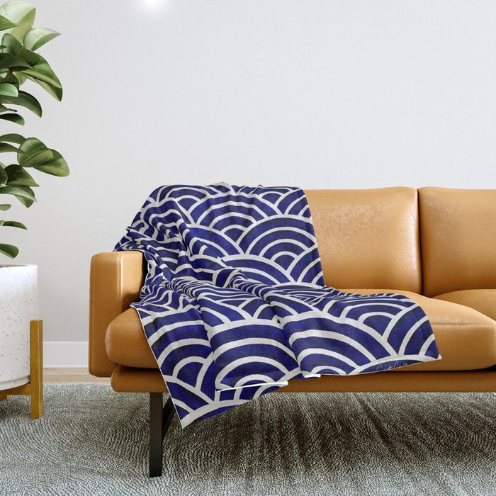 Japanese Seigaiha Wave - Navy Palette Throw Blanket