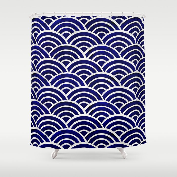 Japanese Seigaiha Wave - Navy Palette Shower Curtain