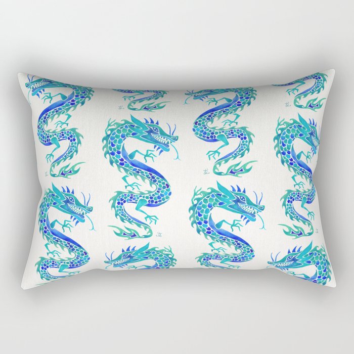 Chinese Dragon - Blue Palette Rectangular Pillow