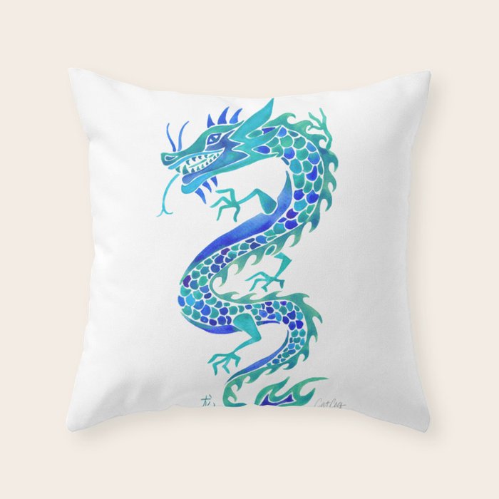 Chinese Dragon - Blue Palette Throw Pillow
