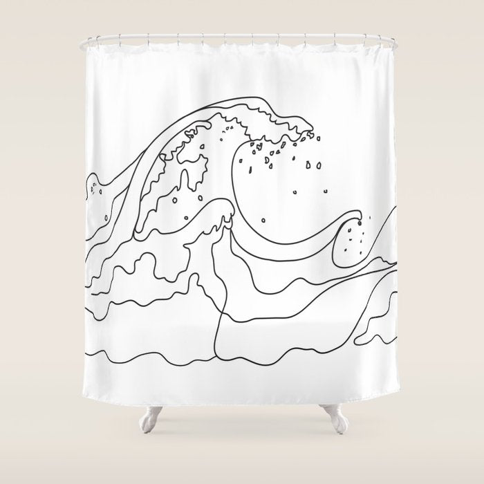 Minimal Line Art Ocean Waves Shower Curtain