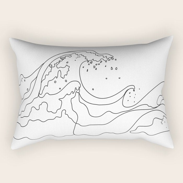 Minimal Line Art Ocean Waves Rectangular Pillow