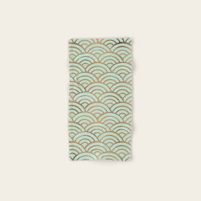 Japanese Seigaiha Wave - Mint & Copper Palette Bath Towel