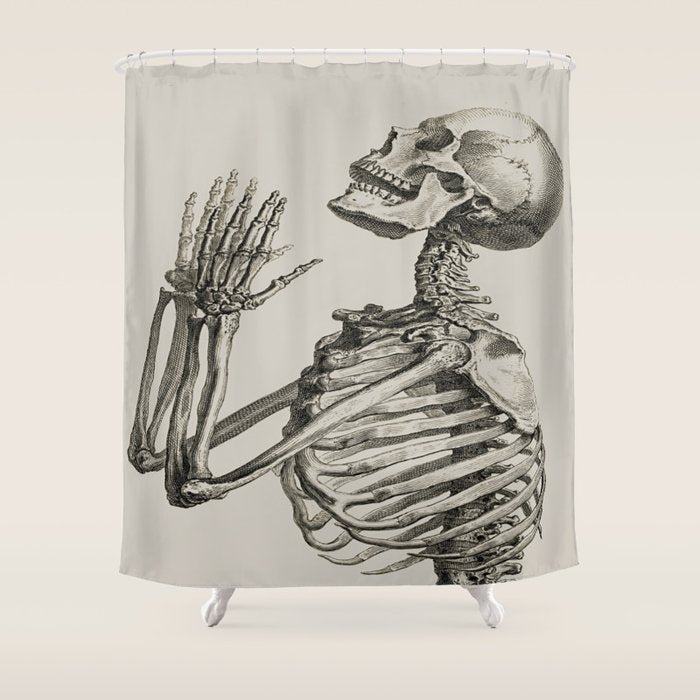 William Cheselden, Osteographia (The Anatomy Of Bones), London, 1733 Praying Skeleton Shower Curtain