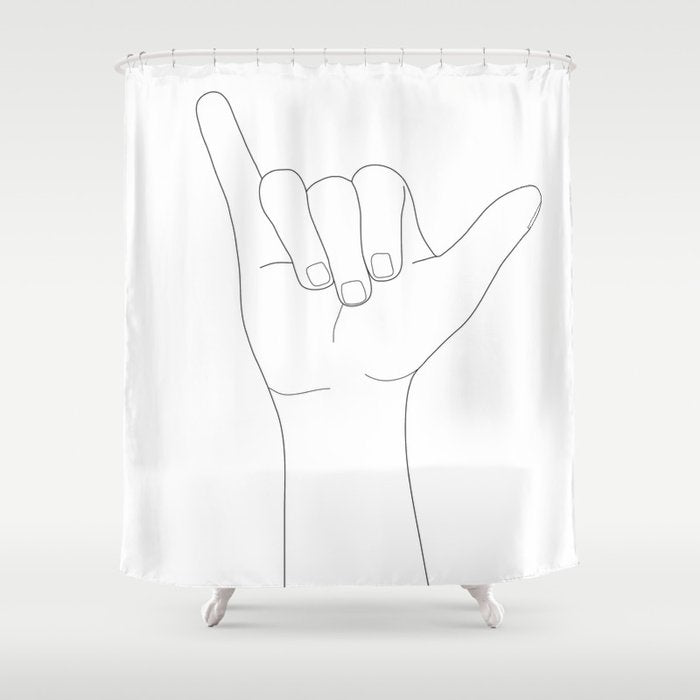 Minimal Line Art Shaka Hand Gesture Shower Curtain