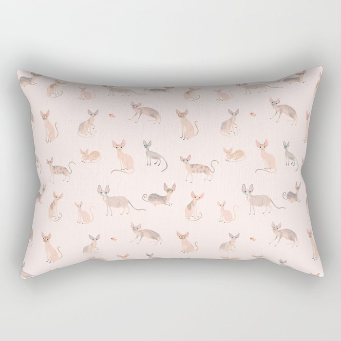Sphynx Cats - No Furr Don'T Care - Cat Pink Rectangular Pillow