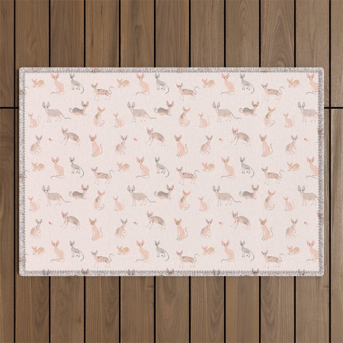 Sphynx Cats - No Furr Don'T Care - Cat Pink Outdoor Rug