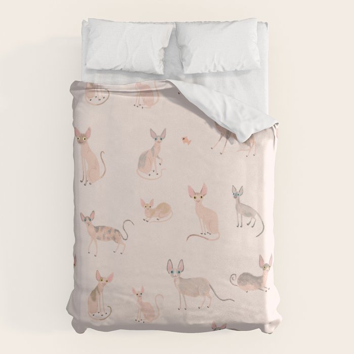 Sphynx Cats - No Furr Don'T Care - Cat Pink Duvet Cover