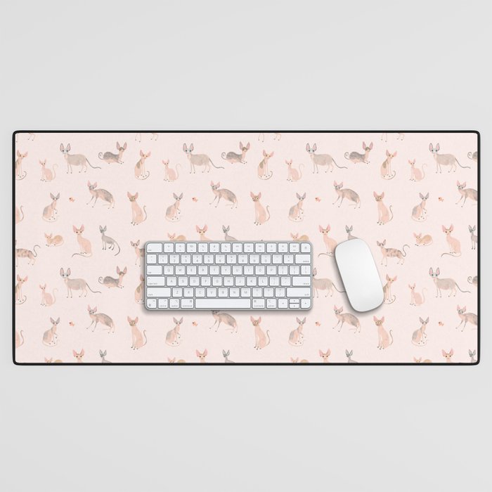 Sphynx Cats - No Furr Don'T Care - Cat Pink Desk Mat