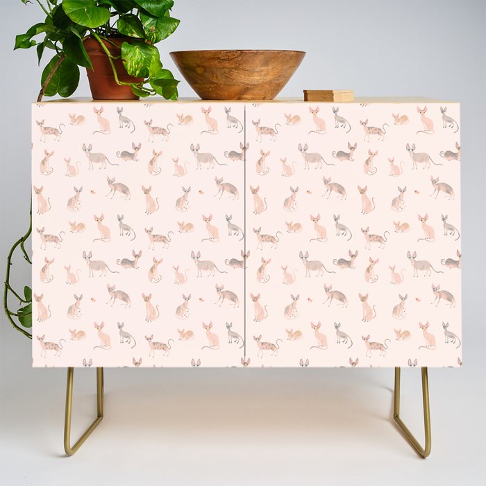 Sphynx Cats - No Furr Don'T Care - Cat Pink Credenza