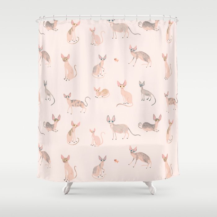 Sphynx Cats - No Furr Don'T Care - Cat Pink Shower Curtain