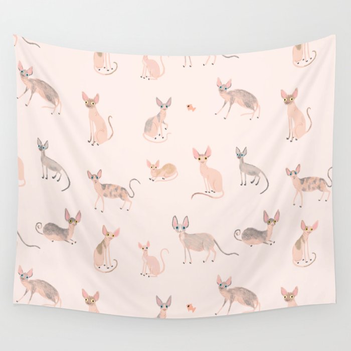 Sphynx Cats - No Furr Don'T Care - Cat Pink Wall Tapestry
