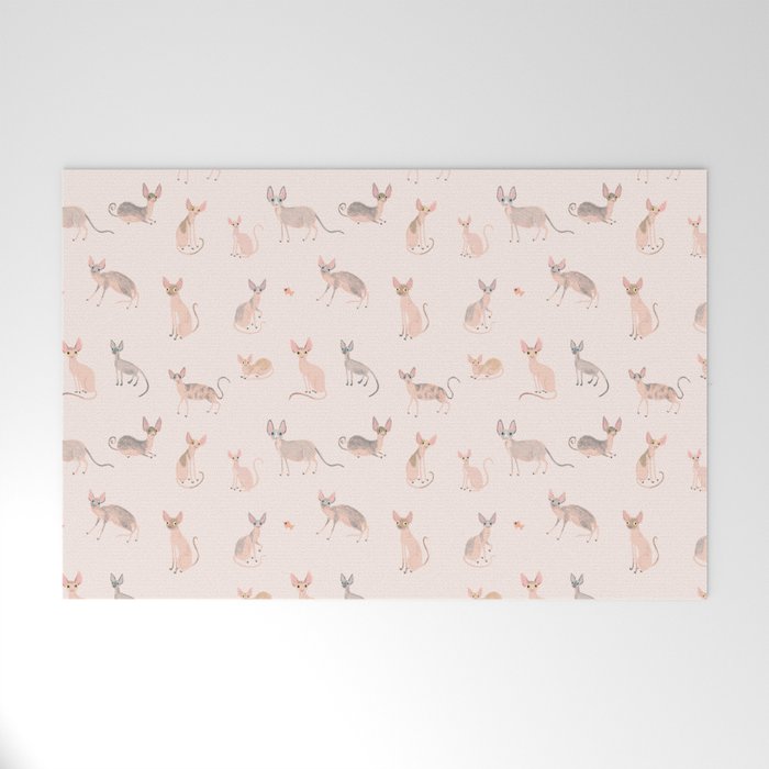 Sphynx Cats - No Furr Don'T Care - Cat Pink Welcome Mat