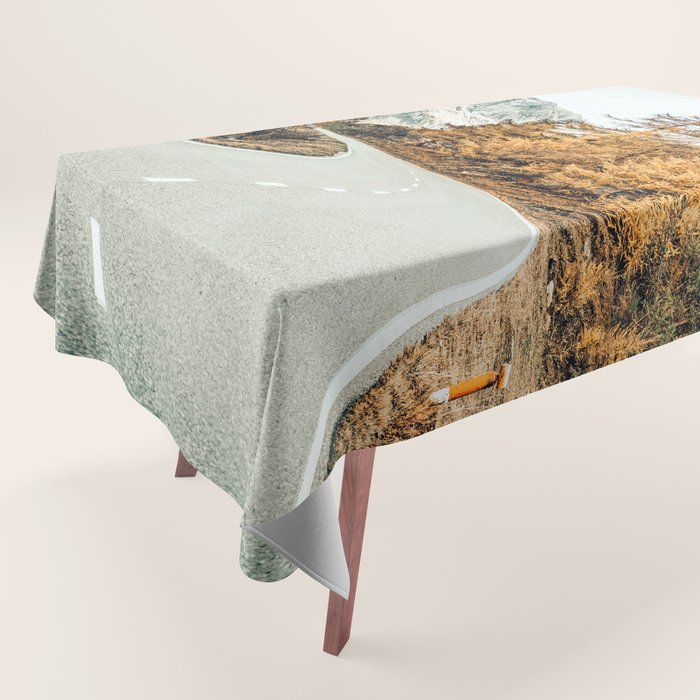 Snow + Golden Pine Photography Landscape Wall Decor, Scenic Nature Tablecloth
