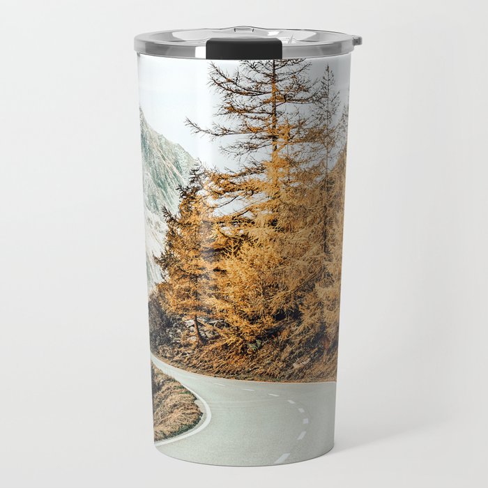 Snow + Golden Pine Photography Landscape Wall Decor, Scenic Nature Travel Mug
