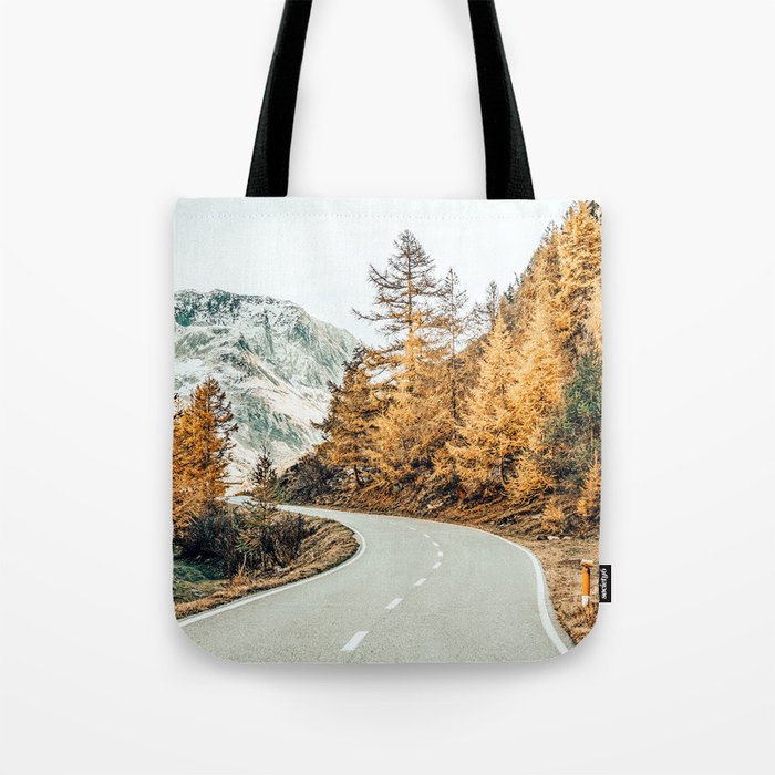 Snow + Golden Pine Photography Landscape Wall Decor, Scenic Nature Tote Bag