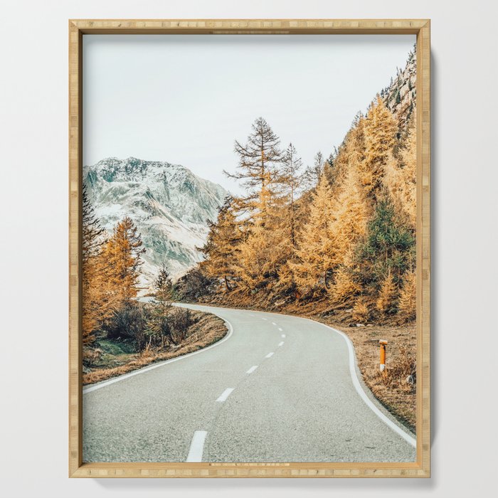 Snow + Golden Pine Photography Landscape Wall Decor, Scenic Nature Serving Tray