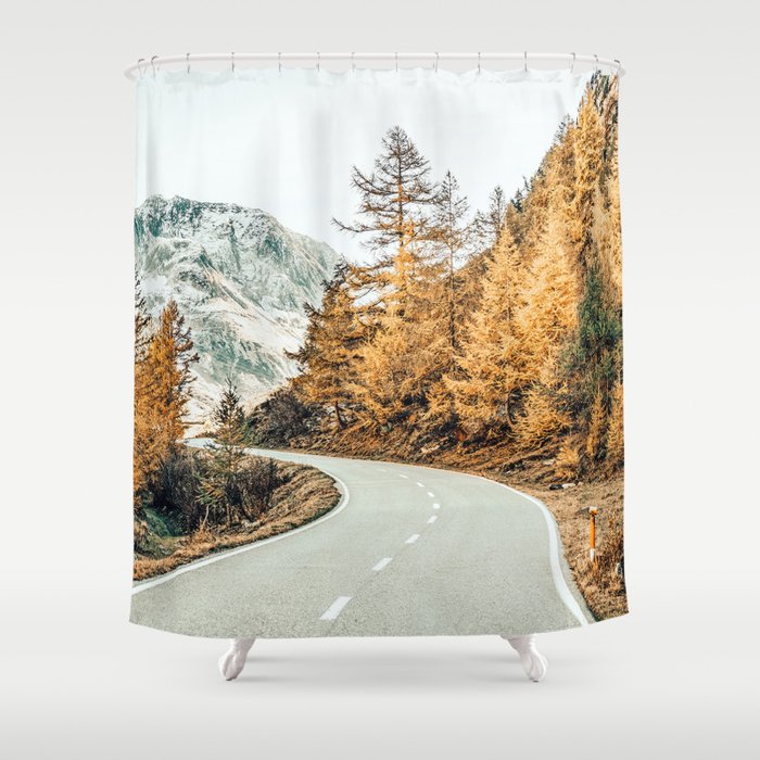 Snow + Golden Pine Photography Landscape Wall Decor, Scenic Nature Shower Curtain