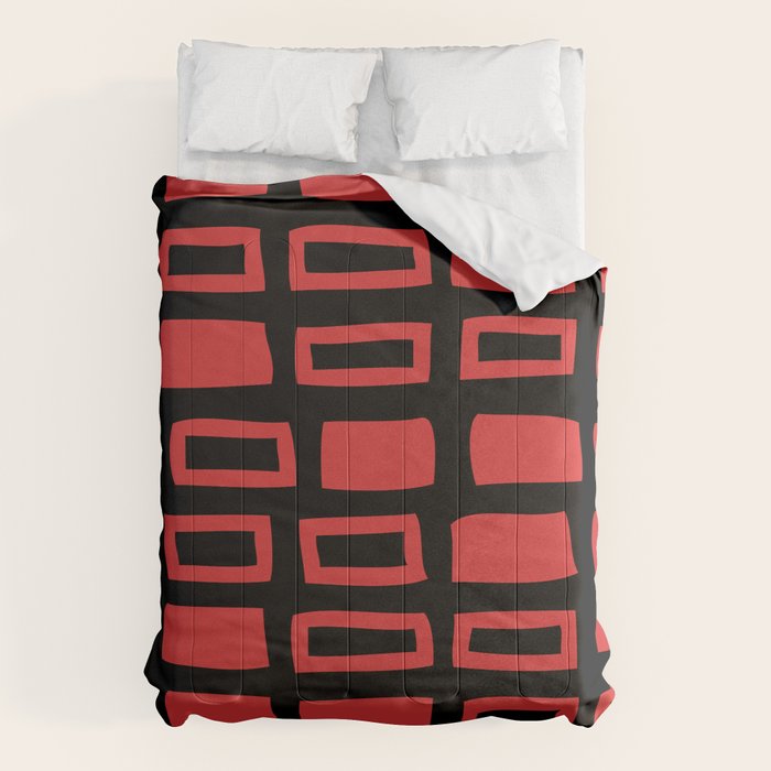 Mid Century Modern Abstract Squares Pattern 541 Black And Red Comforter