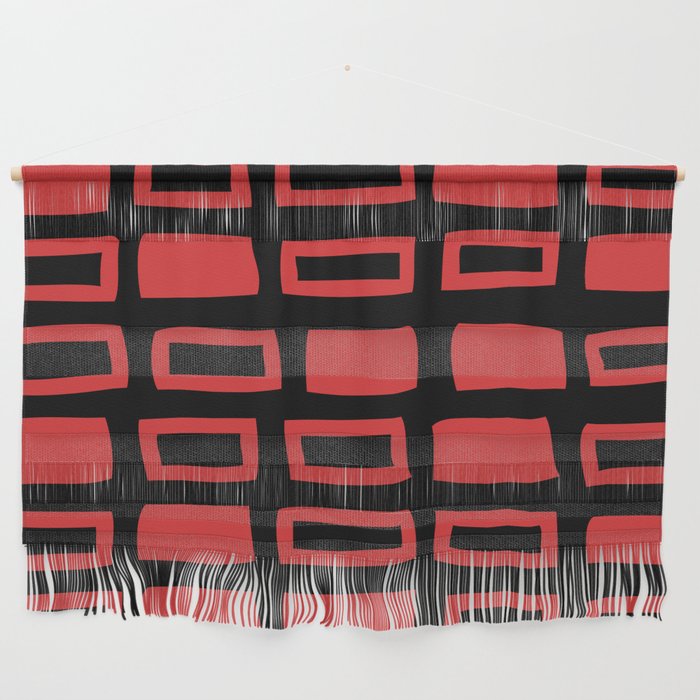 Mid Century Modern Abstract Squares Pattern 541 Black And Red Wall Hanging