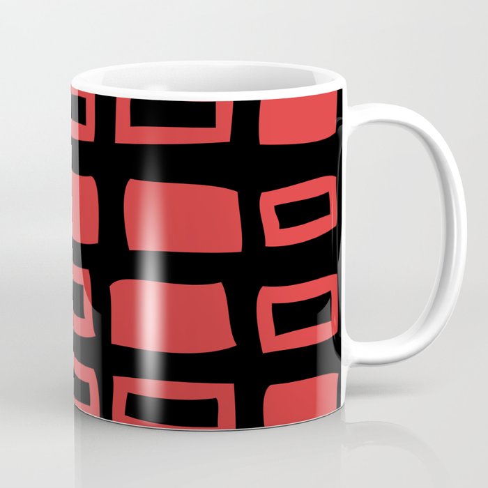 Mid Century Modern Abstract Squares Pattern 541 Black And Red Coffee Mug